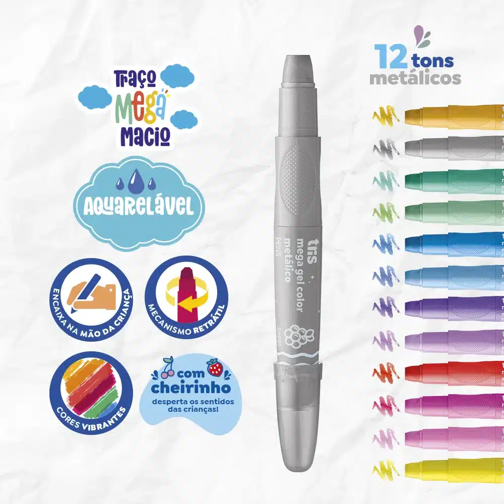 Crayola En Gel Retractil Mega 12 Colores Metálicos - Tris - Imagen 2
