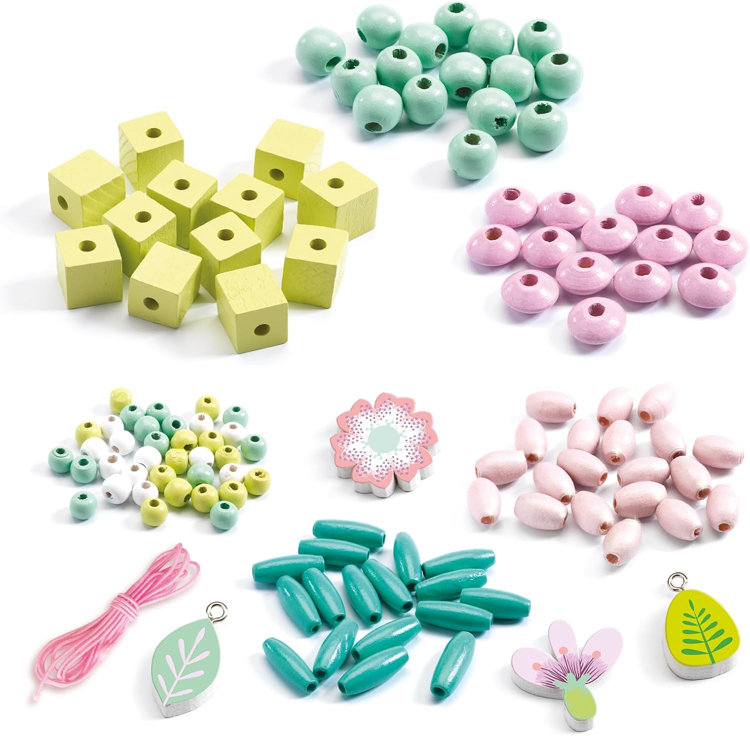 Juego de Collares Wooden Beads Leaves and Flowers - Djeco - Imagen 2